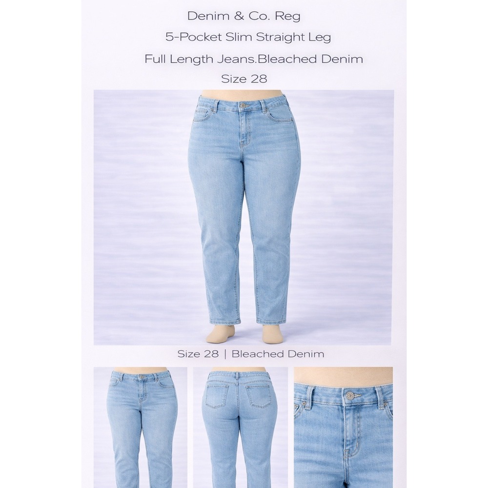 Denim & Co Womens Plus Size 28W Slim Straight Leg Jeans Ultra Bleached Denim A29